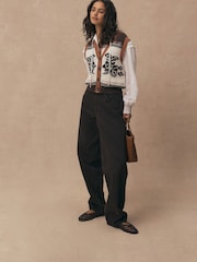 Brown/White Cotton Rich Floral Button Up Knitted Waistcoat - Image 3 of 10