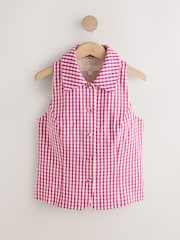 Vaaleanpunainen - Gingham-kauluksellinen liivi pellavalla - Kuva 5 / 7