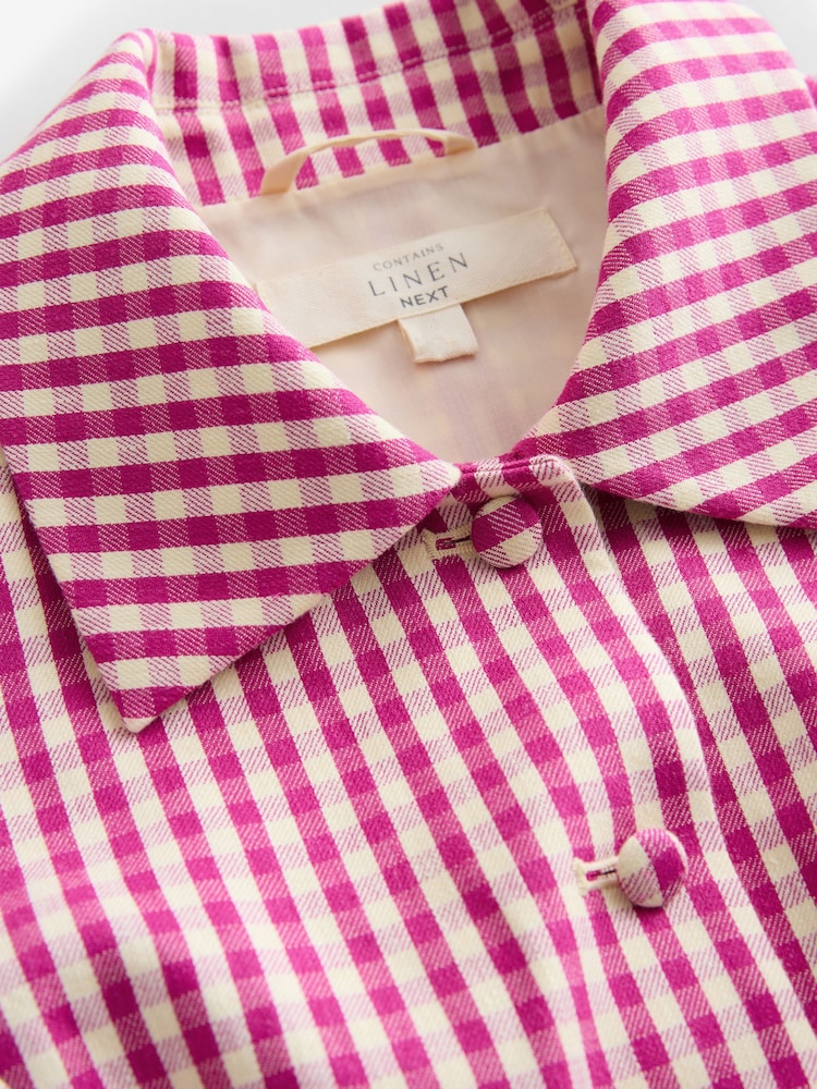 Vaaleanpunainen - Gingham-kauluksellinen liivi pellavalla - Kuva 7 / 7