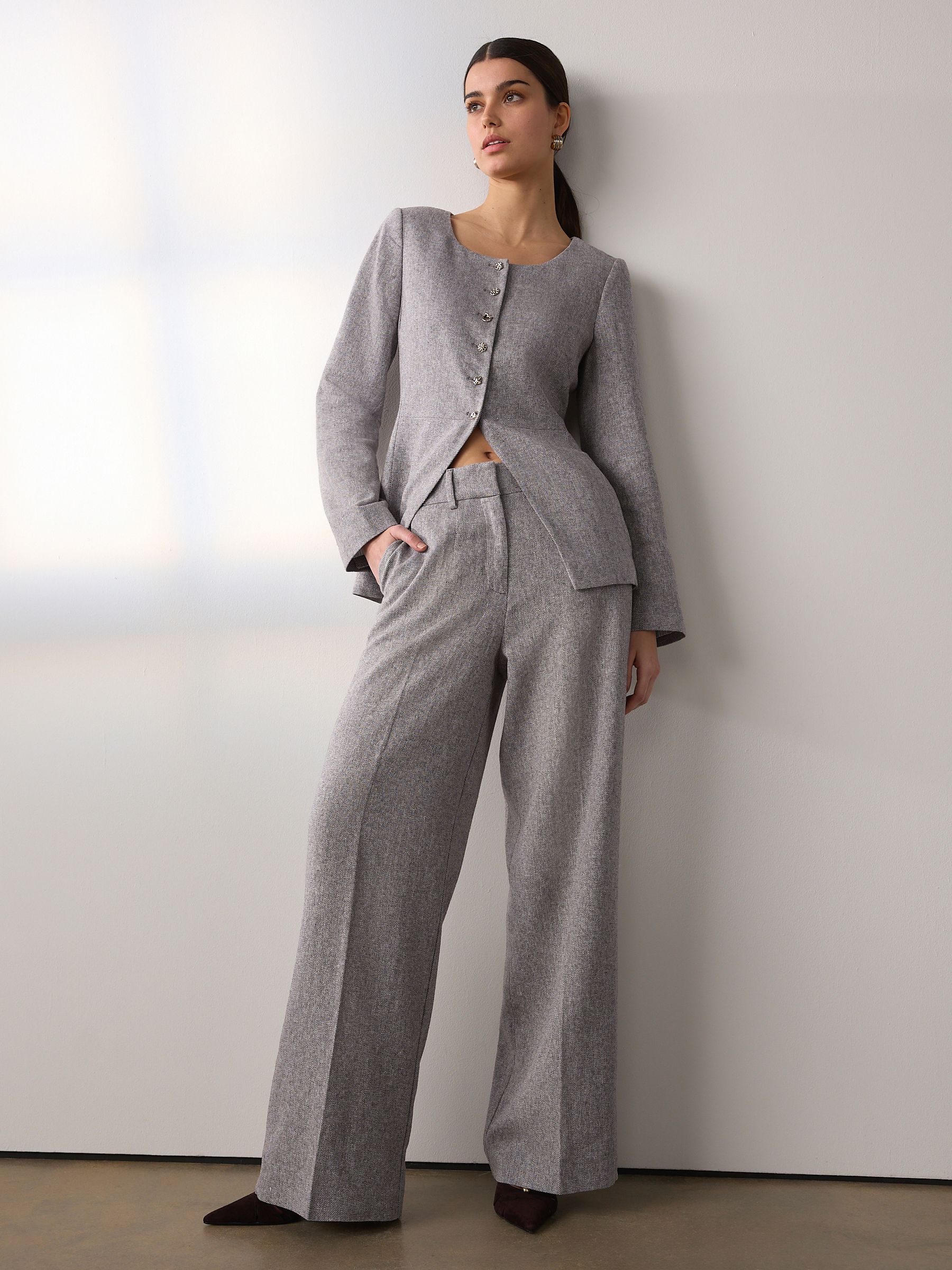 23AW 極美品✨ LOUREN twill no collar jacket Buy Mole Linen Rich Herringbone Collarless Jacket from Next USA