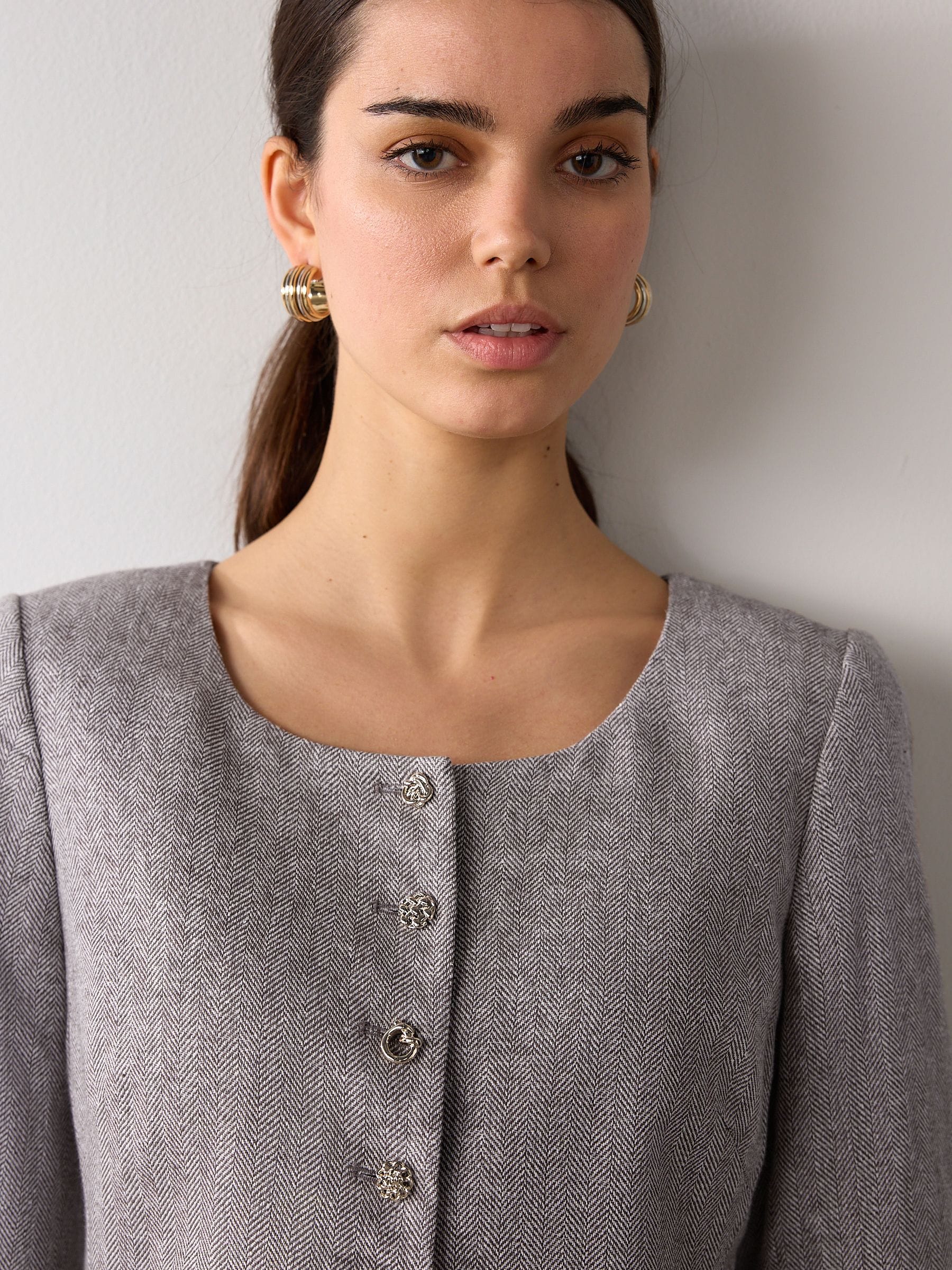 23AW 極美品✨ LOUREN twill no collar jacket Buy Mole Linen Rich Herringbone Collarless Jacket from Next USA