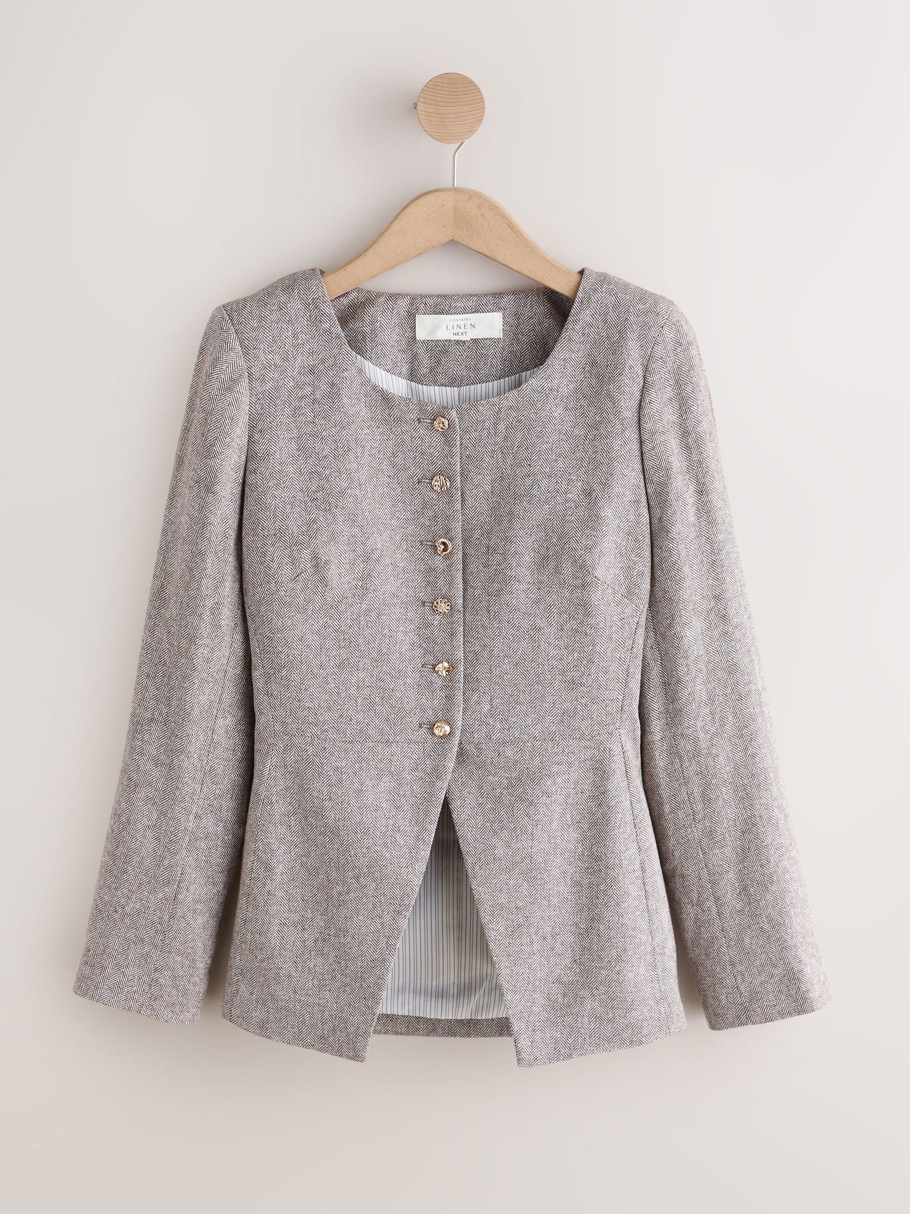 23AW 極美品✨ LOUREN twill no collar jacket Buy Mole Linen Rich Herringbone Collarless Jacket from Next USA