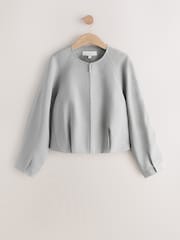 Grey Collarless Bomber Jacket with Linen - Image 7 of 9