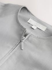 Grey Collarless Bomber Jacket with Linen - Image 8 of 9