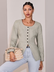 Monochrome Check Collarless Jacket - Image 1 of 7