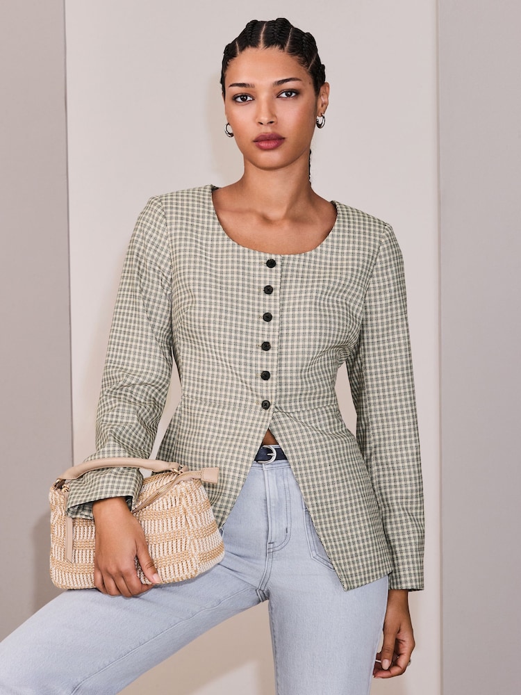Monochrome Check Collarless Jacket - Image 1 of 7
