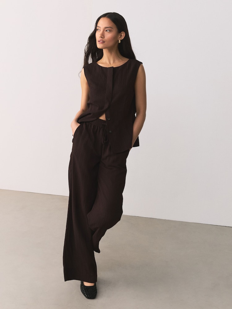 Шоколад күрөң - Textured Stripe Wide Leg Trousers - 10ичинен 1 сүрөт