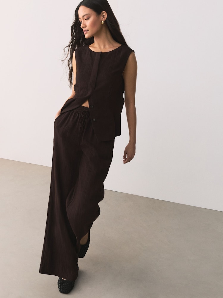 Шоколад күрөң - Textured Stripe Wide Leg Trousers - 10ичинен 2 сүрөт