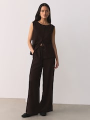 Шоколад күрөң - Textured Stripe Wide Leg Trousers - 10ичинен 3 сүрөт