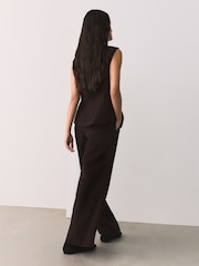 Шоколад күрөң - Textured Stripe Wide Leg Trousers - 10ичинен 5 сүрөт