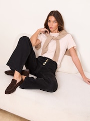 Lipsy Black Exposed Button Fly Patch Pocket Wide Leg Jeans - Image 2 of 4