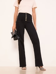 Lipsy Black Exposed Button Fly Patch Pocket Wide Leg Jeans - Image 3 of 4