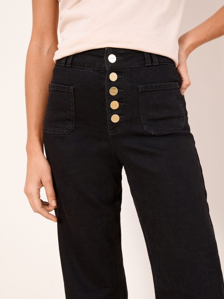 Lipsy Black Exposed Button Fly Patch Pocket Wide Leg Jeans - Image 4 of 4