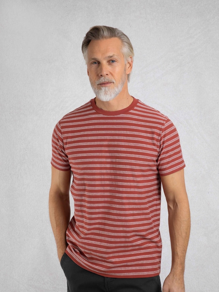 Weird Fish Red Steve Textured Stripe T-Shirt - Image 1 of 6 Weird Fish Red Steve Textured Stripe T-Shirt - Image 1 of 6