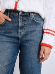 Denim Dark Blue Mid Rise Ankle Length Stretch Straight Jeans - Image 5 of 9