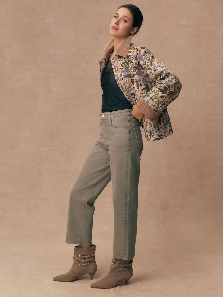 Sage Green Mid Rise Ankle Length Stretch Straight Jeans - Image 1 of 8 Sage Green Mid Rise Ankle Length Stretch Straight Jeans - Image 1 of 8