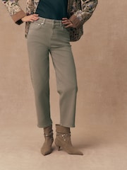 Sage Green Mid Rise Ankle Length Stretch Straight Jeans - Image 2 of 8