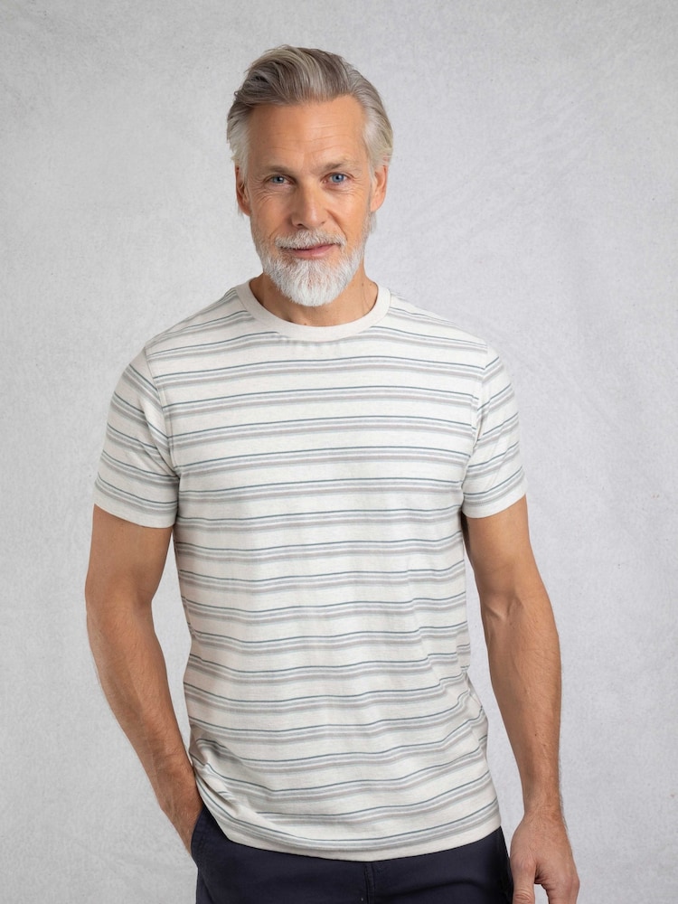 Weird Fish Grey Steve Textured Stripe T-Shirt - Image 1 of 6