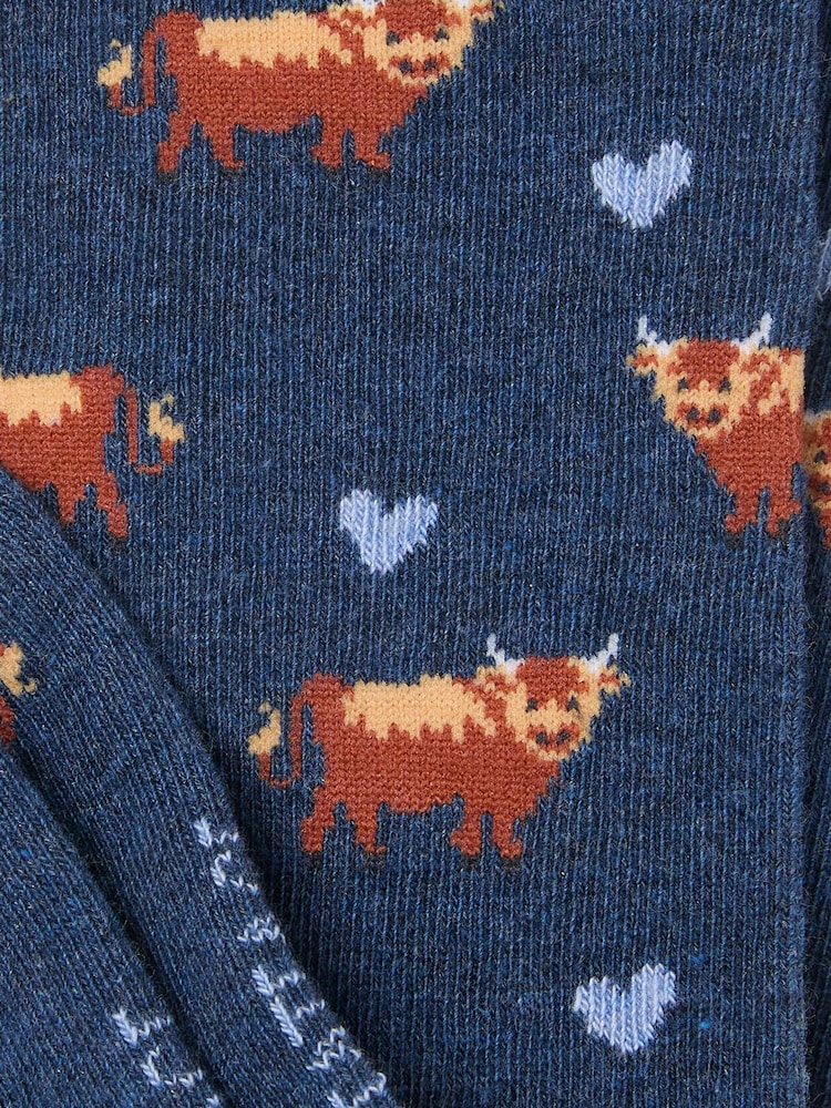 FatFace Navy Highland Cow Socks - Image 2 of 2 FatFace Navy Highland Cow Socks - Image 2 of 2