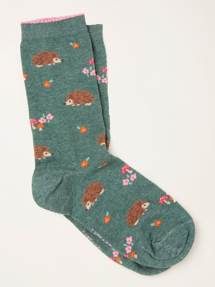 FatFace Green Hedgehog Socks - Image 1 of 2 FatFace Green Hedgehog Socks - Image 1 of 2