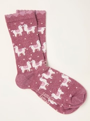 FatFace Berry Pink Llama Socks - Image 1 of 2