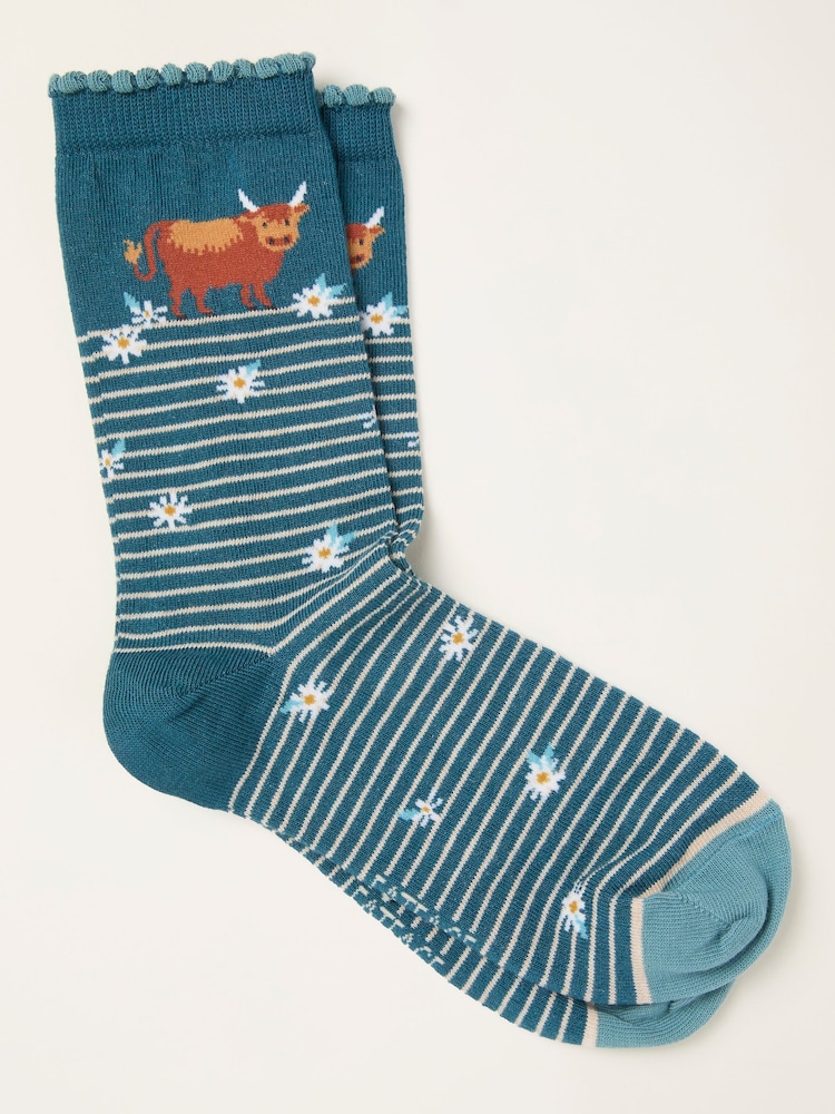 FatFace Navy Highland Cow Socks - Image 1 of 2 FatFace Navy Highland Cow Socks - Image 1 of 2
