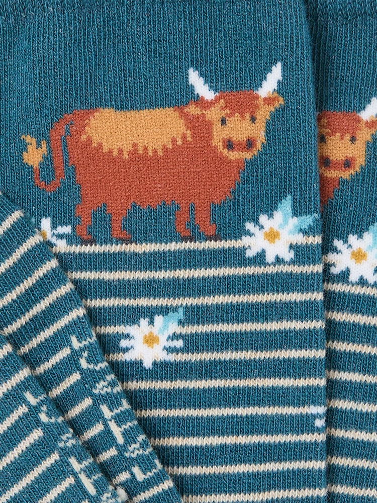 FatFace Navy Highland Cow Socks - Image 2 of 2 FatFace Navy Highland Cow Socks - Image 2 of 2