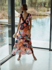 وردي زهور - Lace Trim V-Neck Tiered Maxi Occasion Dress - صورة 2 من 5