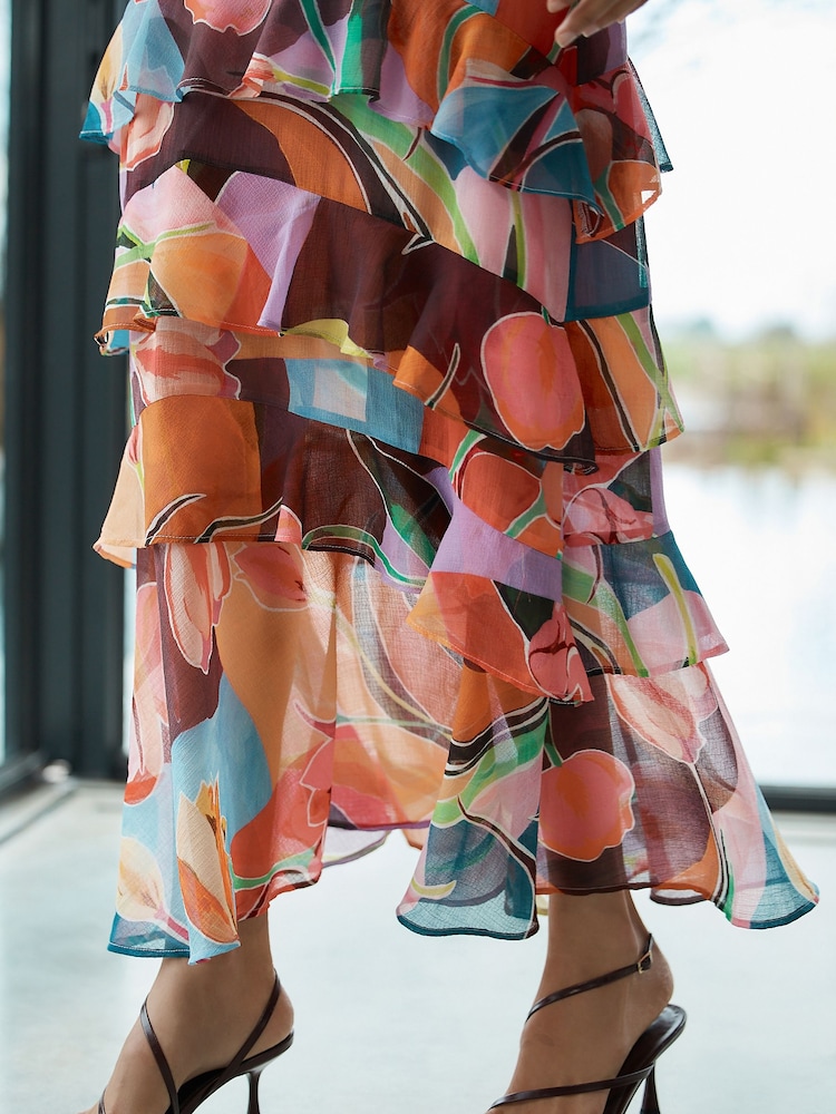 وردي زهور - Lace Trim V-Neck Tiered Maxi Occasion Dress - صورة 5 من 5