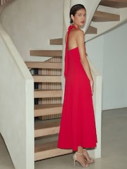 Red Halter Neck Midi Occasion Dress - Image 2 of 7