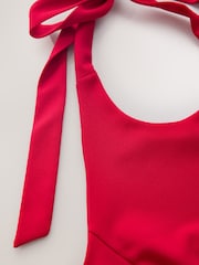 Red Halter Neck Midi Occasion Dress - Image 6 of 7