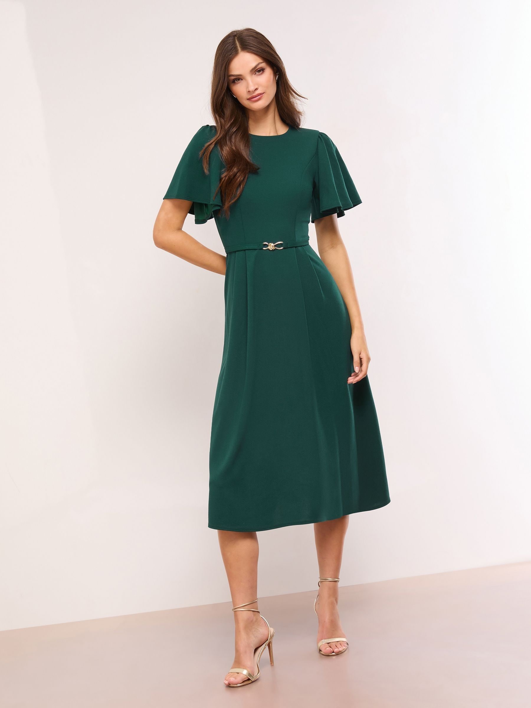 Buy Lipsy Forest Green Crew Neck Short Sleeve Fit and Flare Midi