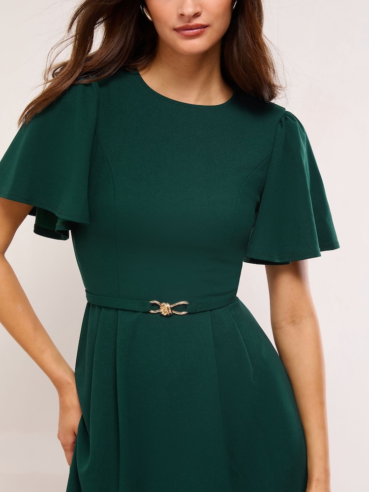 Lipsy Green Snaffle Trim Short Sleeve Fit and Flare Midi Dress - Image 2 of 4