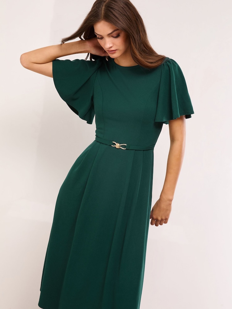 green emerald velvet dress Green fit and flare spring wrap dress 4966 – Xiaolizi main image 0