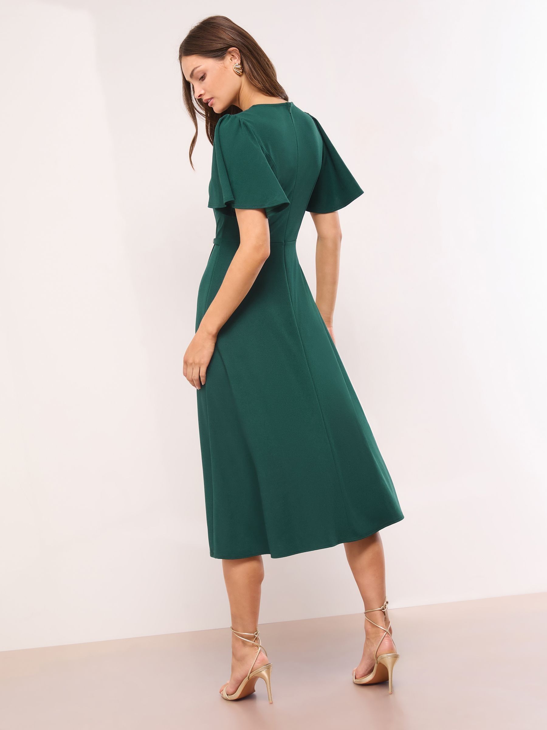 Buy Lipsy Forest Green Crew Neck Short Sleeve Fit and Flare Midi