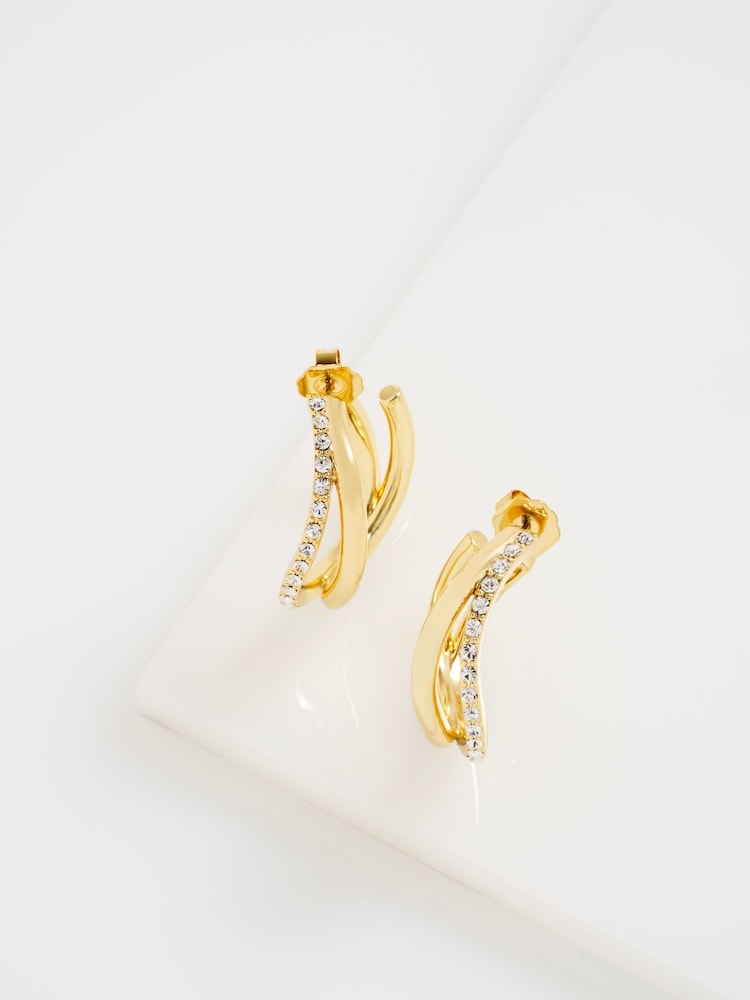 Ted Baker Gold Tone Large Wayva: Jewelled Wave Hoop Earrings - Image 1 of 3