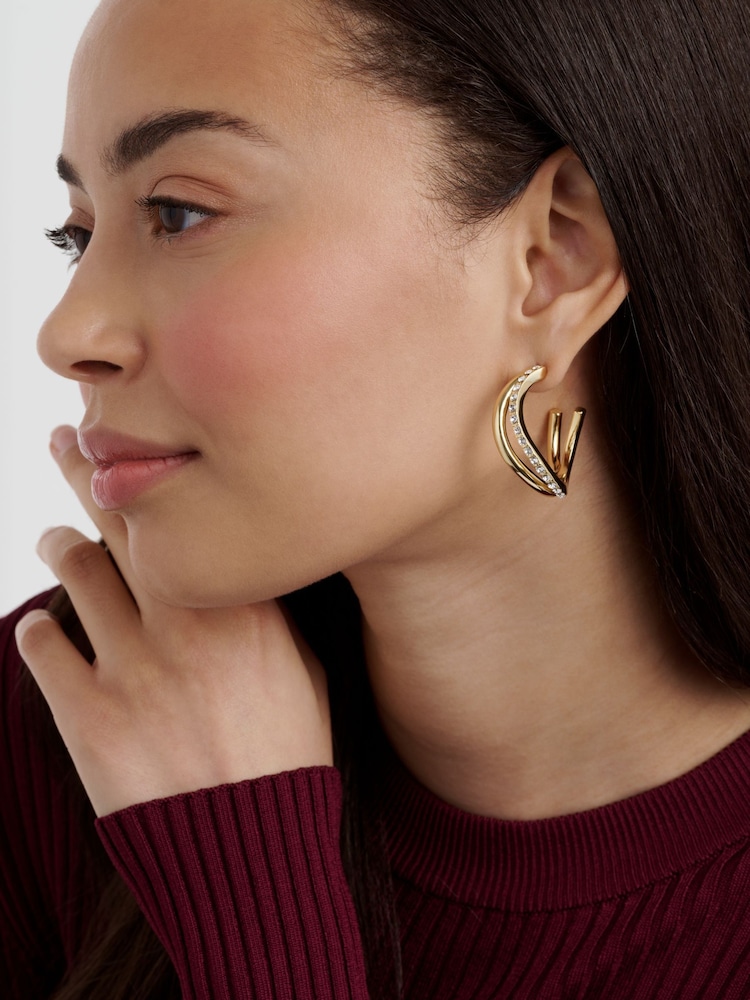 Ted Baker Gold Tone Large Wayva: Jewelled Wave Hoop Earrings - Image 2 of 3