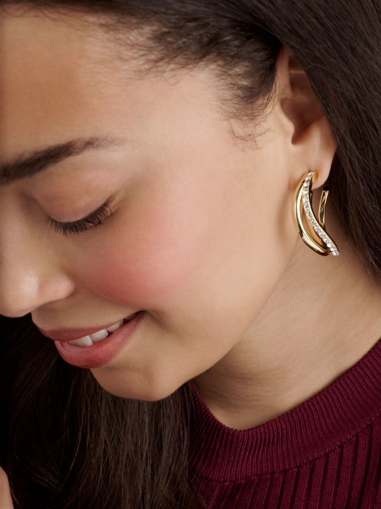 Ted Baker Gold Tone Large Wayva: Jewelled Wave Hoop Earrings - Image 3 of 3
