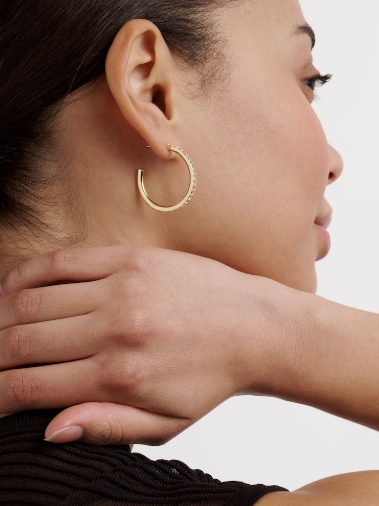 Ted Baker Gold Tone Clanci: Medium Crystal Hoop Earrings - Image 6 of 6
