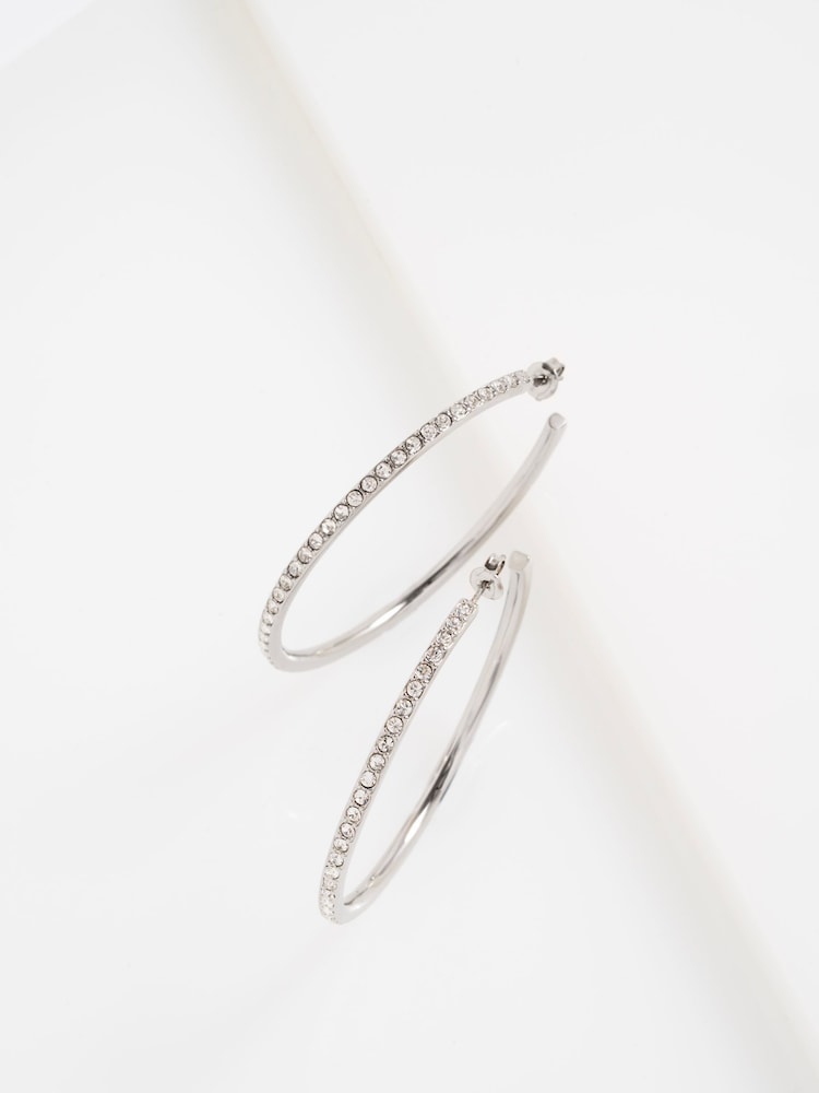 Ted Baker Silver Tone Large Claire Crystal Hoop Earrings - Image 4 of 4