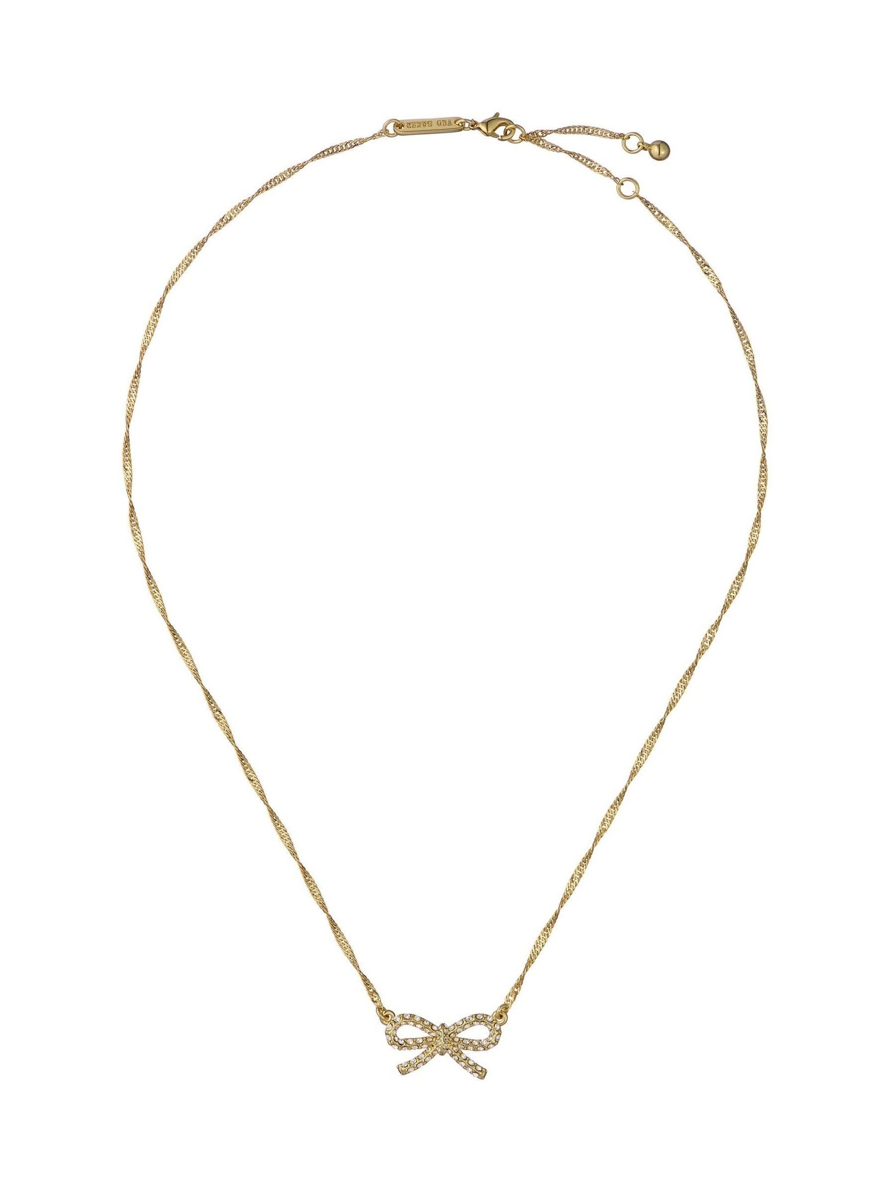 Ted Baker Gold Tone Ribah Crystal Ribbon Bow Pendant Necklace