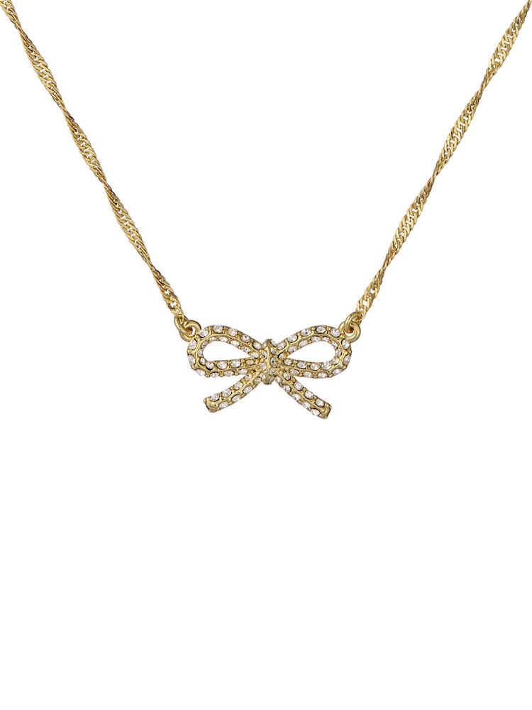 Ted Baker Gold Tone Ribah Crystal Ribbon Bow Pendant Necklace - Image 2 of 4