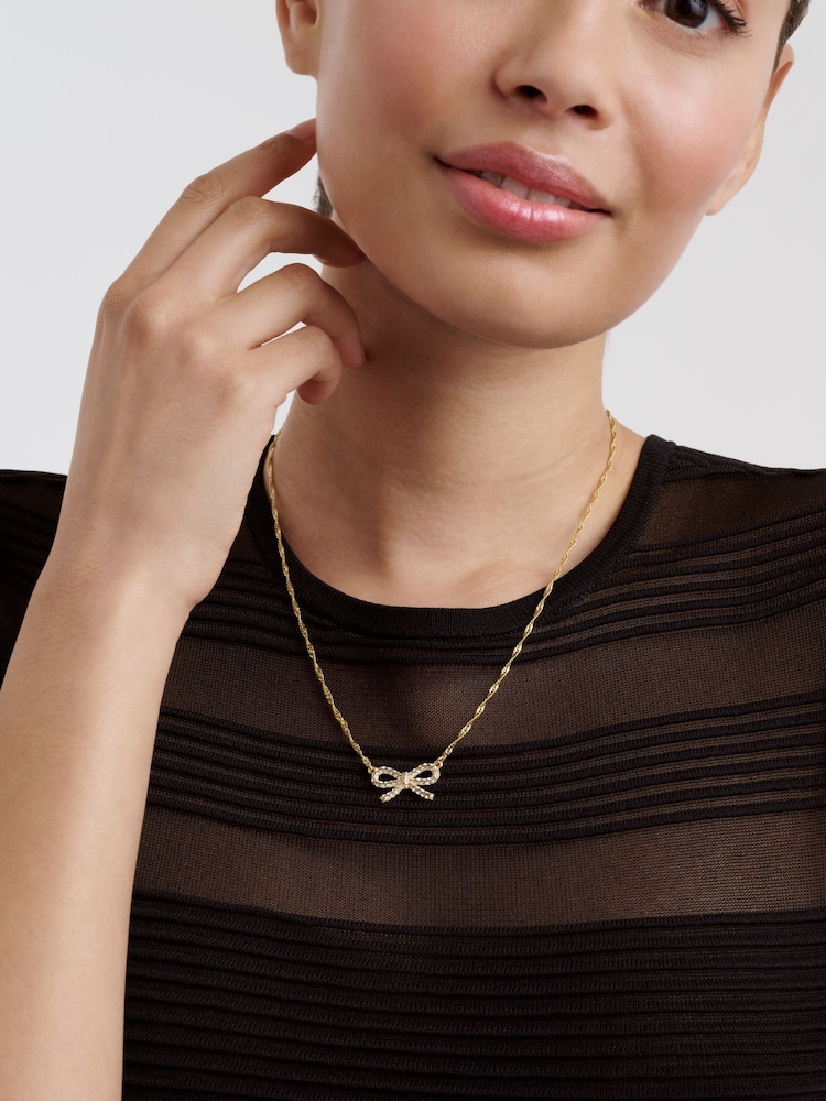 Ted Baker Gold Tone Ribah Crystal Ribbon Bow Pendant Necklace - Image 4 of 4