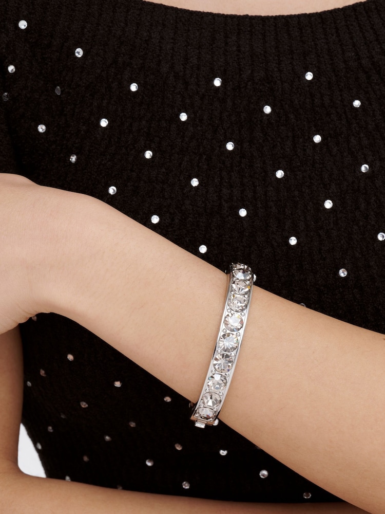 Ted Baker Silver Tone Rosie: Crystal Rock Hinged Bangle Bracelet - Image 6 of 6
