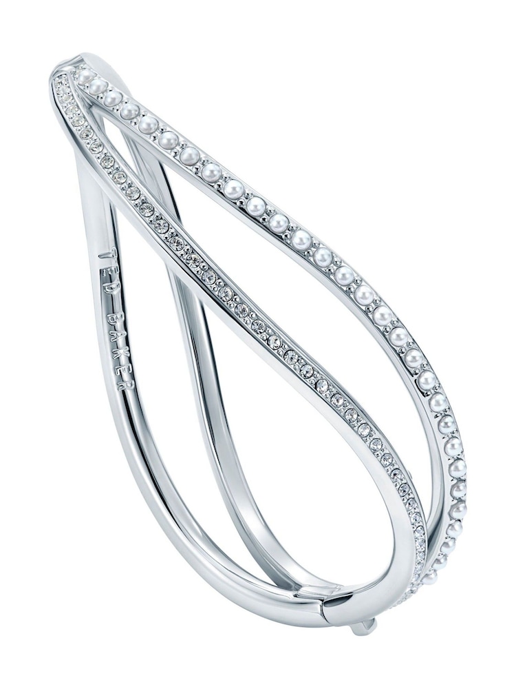 Ted Baker Silver Wavie Jewelled Wave Hinged Bangle Bracelet - Image 1 of 3