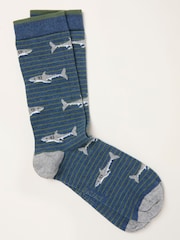 FatFace Navy Striped Shark Socks - Image 1 of 2