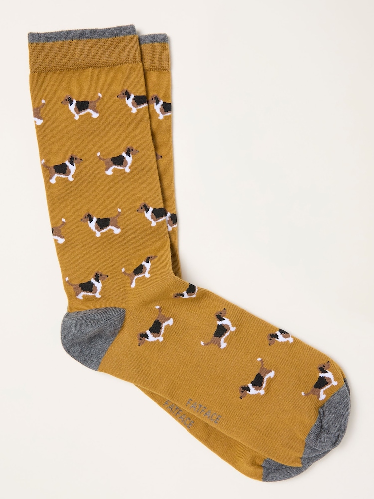 FatFace Mustard Yellow Dog Socks - Image 1 of 2 FatFace Mustard Yellow Dog Socks - Image 1 of 2