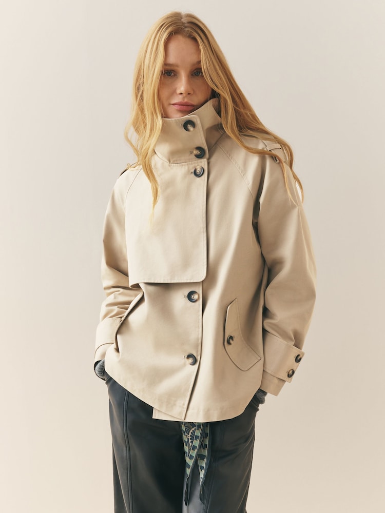 Nothing Ordinary Stone Pure Cotton Mini Trench Jacket - Image 1 of 9 Nothing Ordinary Stone Pure Cotton Mini Trench Jacket - Image 1 of 9