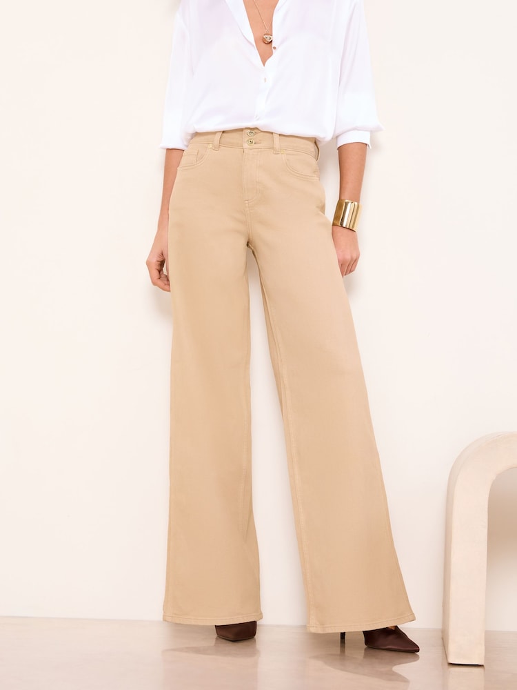 Lipsy Sand Ultra Wide Leg Jeans - Image 1 of 4