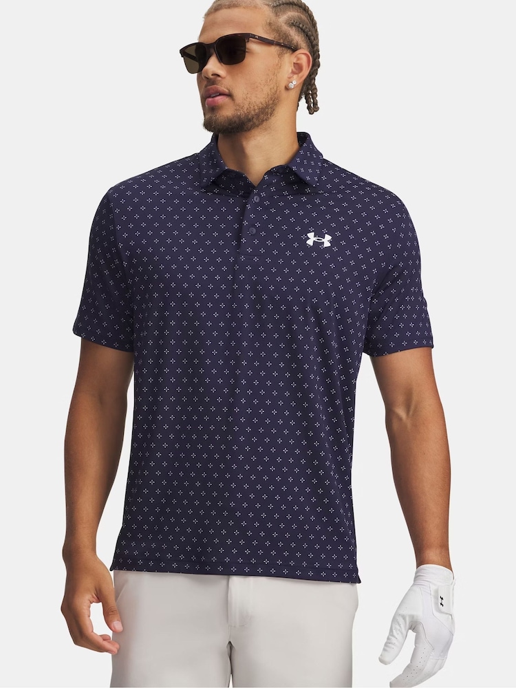 Under Armour Navy Playoff 3.0 Printed Polo Shirt - Image 1 of 3